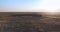 Cinematic aerial drone view of sheep in Ukrainian prairie steppe at sunset