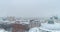 Cinematic aerial footage of snowy winter day in old city of Odessa