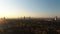 Cinematic Aerial of Frankfurt Skyline panorama at sunset