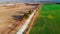 Cinematic Aerial View: Capturing beauty of American agricultural landscape, drone glides above the vast farmlands