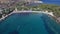 Cinematic aerial view of Isolated Golf Island in Thasos - Grecce, Aegean Sea