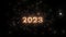 Cinematic animation of gold glitter twinkling numbers on a black background. 2023 Happy New Year text effect.