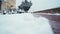 Cinematic atmospheric shot a coniferous tree and a path covered with snow.