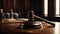 Cinematic close-up image of a judge\\\'s gavel