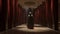Cinematic Composition: Ominous Qatar With Sculpted Figure In Long Hallway
