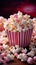 Cinematic delight Fresh popcorn pops in vibrant pink, gracing a cinematic  themed table