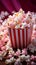 Cinematic delight Fresh popcorn pops in vibrant pink, gracing a cinematic  themed table