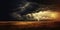 Cinematic dramatic stormy cloudscape. Clouds with lightning and thunder in the sky. Horizon from a plane. Weather