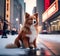 Cinematic Elegance: Stunning Minimalist Red Fluffy Dog in Heavy Snowy New York