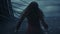 Cinematic Gothic Horror: Woman Walking In The Sea Surrounded By Ropes