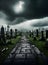 Cinematic horror: photorealistic cemetery dark storm UHD