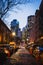 Cinematic Manhattan Cobblestone Lane Towards dramatic Night City