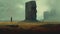 Cinematic Minimalistic Painting: A Stone Monolith In The Style Of Emiliano Ponzi