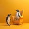 Cinematic Penguin Illustration: Penguins On Yellow Armchair