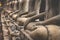Cinematic photo of Buddha statues in a row