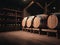 A Cinematic Portrait of Wine Barrels in a Darkly Room.