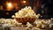 cinematic setting capturing the irresistible allure of freshly popped popcorn by AI generated