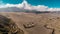 Cinematic shot aerial view of Pura Luhur Poten hindu temple near Mount Bromo volcano in East Java