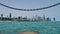 Cinematic Slow Motion View on Chicago Skyline From Dock on Michigan Lake