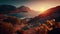 Cinematic Sunset over the Mountains and Sea, Made with Generative AI