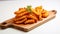 Cinematic Twister Fries On Wooden Board - Artistic French Fry Photography