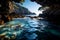 A cinematic view of the ocean, from a cave, Landscape Inspirations