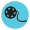 Cinematography video bobbin with cinema tape. Film reel icon