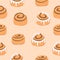 Cinnamon bun seamless pattern.Sweet roll with sugar glaze and chocolate