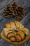 Cinnamon croissants. Rich pastries. Nearby pine cones. Close-up shot