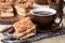 Cinnamon crumb cake and cup of coffee