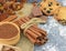 Cinnamon and festive baking ingredients. close-up . New Year. Ch