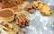 Cinnamon and festive baking ingredients. close-up . New Year. Ch