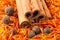 Cinnamon, peppercorn and saffron close-up