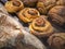 Cinnamon rolls Danish Bakery goods display Bakery shop