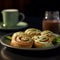 Cinnamon rolls with matcha cream Generative AI