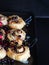 Cinnamon rolls with raspberries and blackcurrant,