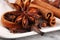 Cinnamon, staranise and cloves. winter spices on wooden table