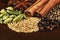 Cinnamon sticks, stars anise, cardamom, clove, coriander and mus