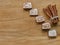 Cinnamon sticks and turkish delight wood texture table