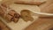 Cinnamon sticks on a wooden background. Fragrant cinnamon seasoning close-up. Slow motion