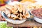 Cinnamon sticks on a wooden table. Closeup view with details. Christmas holiday preparation