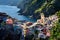 Cinque Terre architectural buildings and landscape in the summer time