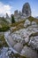 Cinque Torri in Italian Alps Dolomiti during summer season - Trenches from WW1