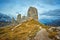 Cinque Torri mountain, beautiful autumn colors in Dolomites mountain in valley Cortina D'Ampezzo city at Italy, Europe