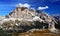 Cinque Torri and Tofana mountain group from Nuvolau peak in Dolomites
