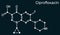 Ciprofloxacin, quinolone molecule. It is a synthetic broad spectrum fluoroquinolone antibiotic. Skeletal chemical formula on the