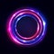 Circle abstract background, glow neon lights, round portal. Vector. Pink blue and purple glowing rings.Circular light