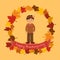 Circle Autumn Leaf Thanksgiving Indian Boy