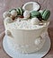 circle, cake with grated coconut and macaroon. dessert for my lady\\\'s party.