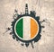 Circle with cargo port and travel relative silhouettes. Ireland flag.